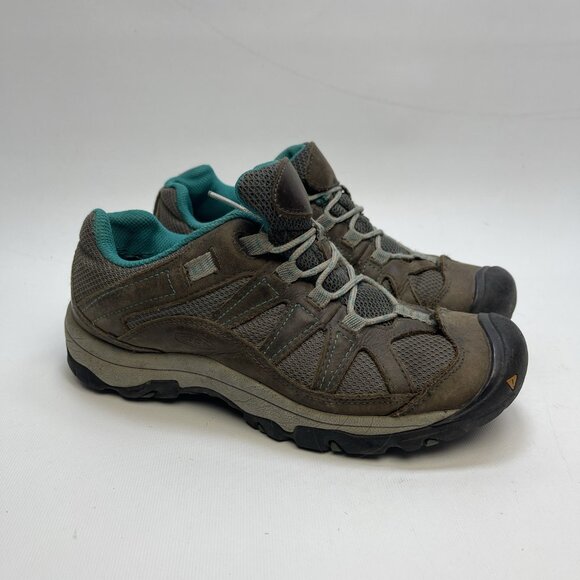 Keen Palisades Hiking Sneakers Women’s Sz 7.5 Brown Leather Blue Trail Outdoor - Picture 1 of 15